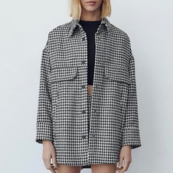 Joie Houndstooth Button Down Women's Boho Casual Shacket Black White Size 1X - Picture 3 of 16